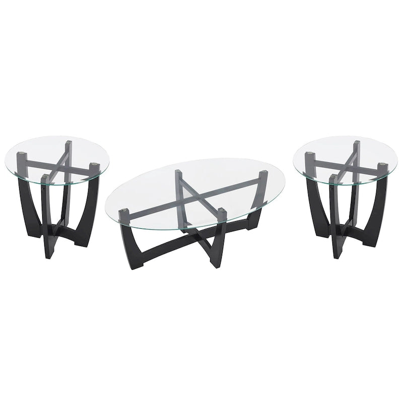 Table basse ovale en verre de 122 cm, table basse centrale ronde noire avec plateau en verre