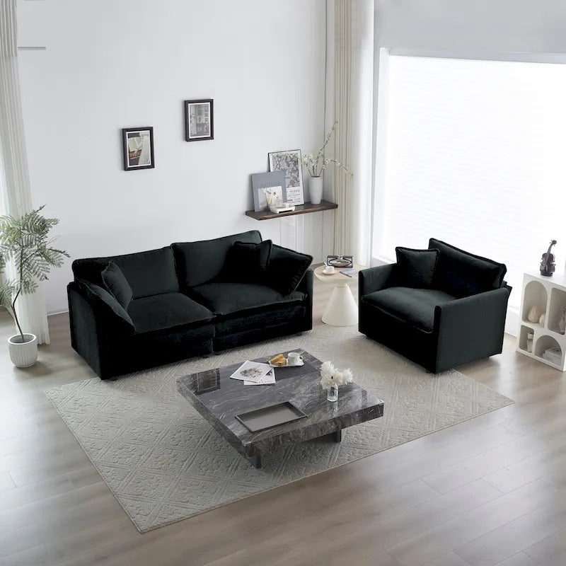 Ensemble de canapés 2 places en chenille noire avec canapé deux places et canapé simple