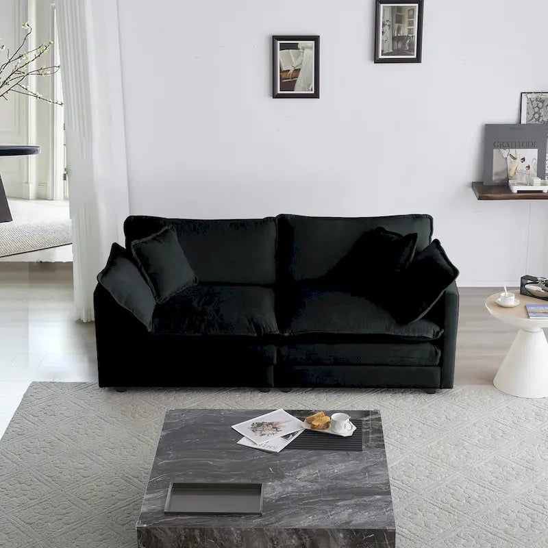 Ensemble de canapés 2 places en chenille noire avec canapé deux places et canapé simple