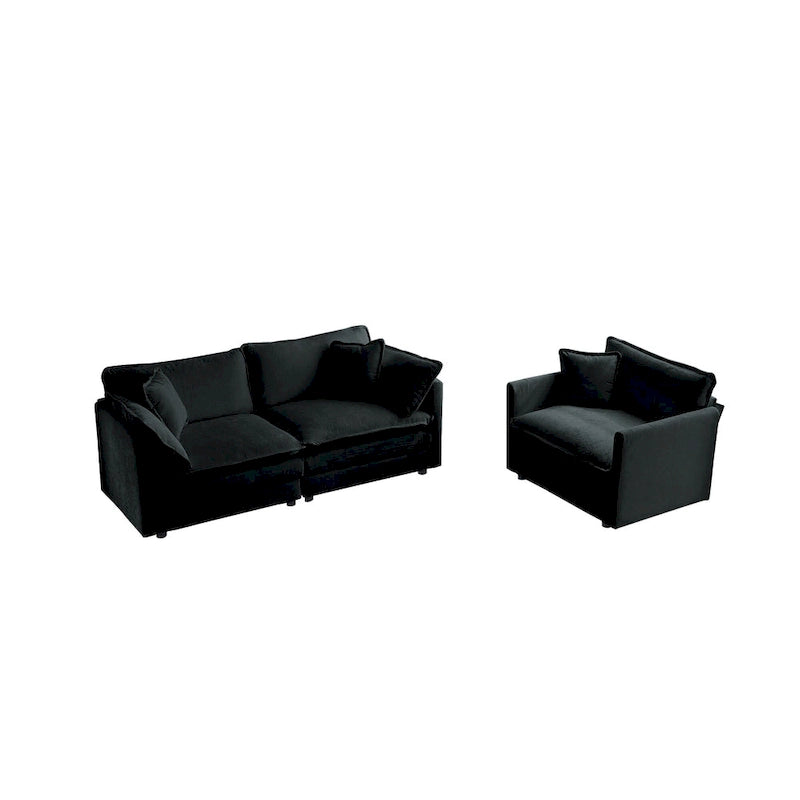 Ensemble de canapés 2 places en chenille noire avec canapé deux places et canapé simple