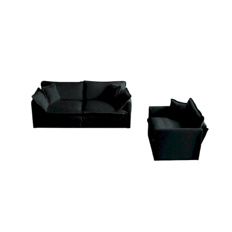 Ensemble de canapés 2 places en chenille noire avec canapé deux places et canapé simple