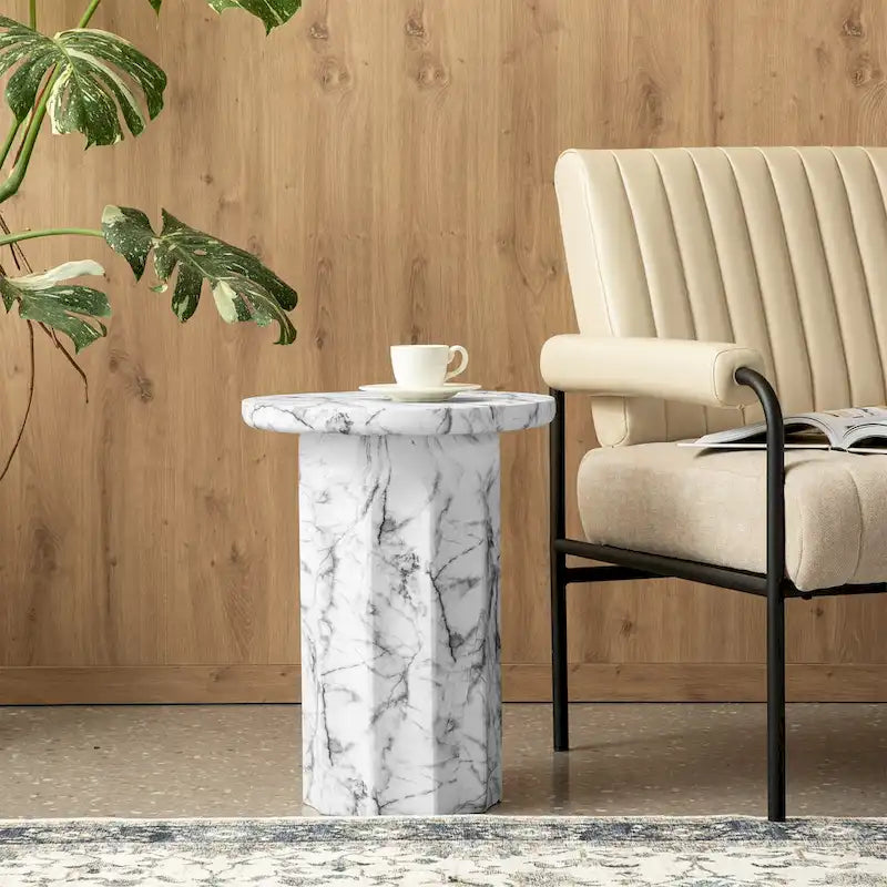 Table d'appoint moderne en faux marbre, hauteur 20,75 po