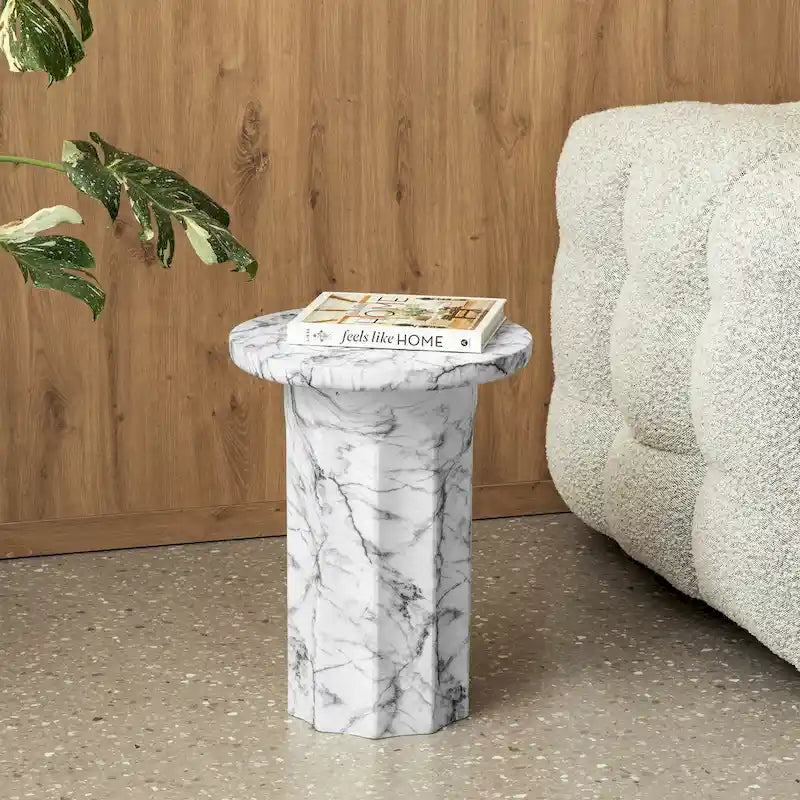 Table d'appoint moderne en faux marbre, hauteur 20,75 po