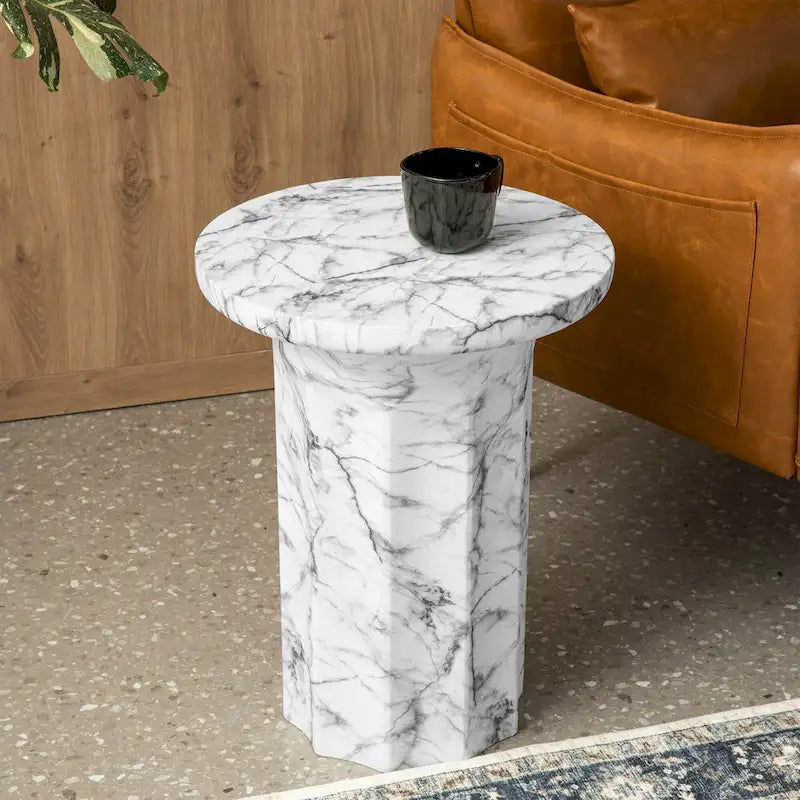 Table d'appoint moderne en faux marbre, hauteur 20,75 po
