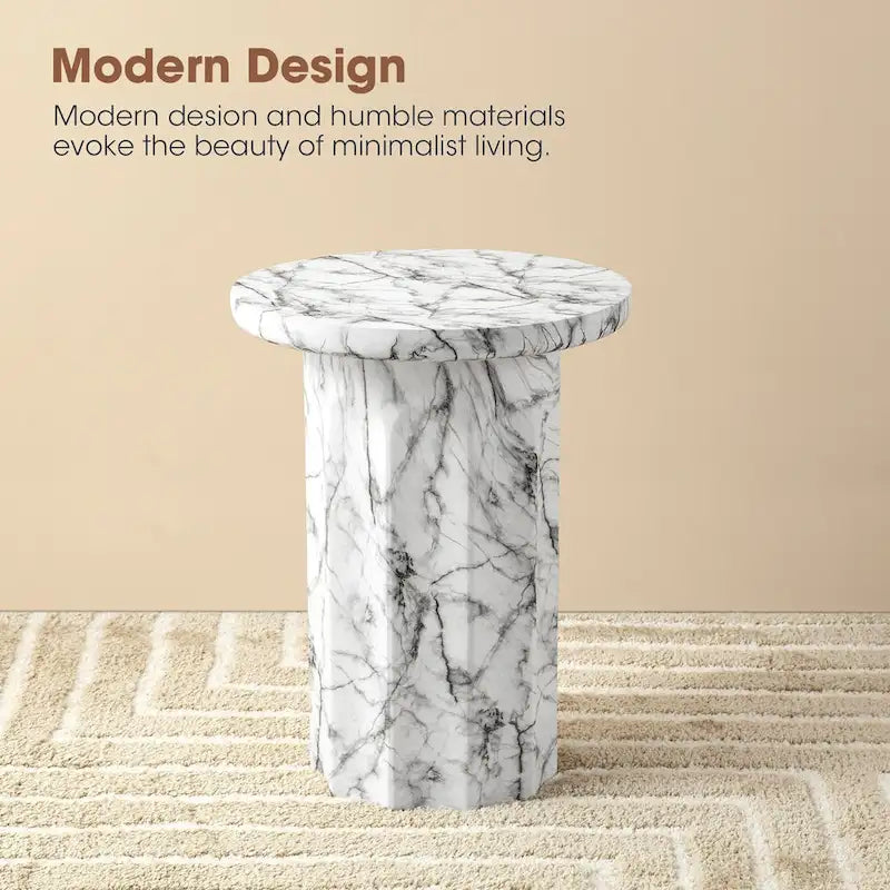 Table d'appoint moderne en faux marbre, hauteur 20,75 po