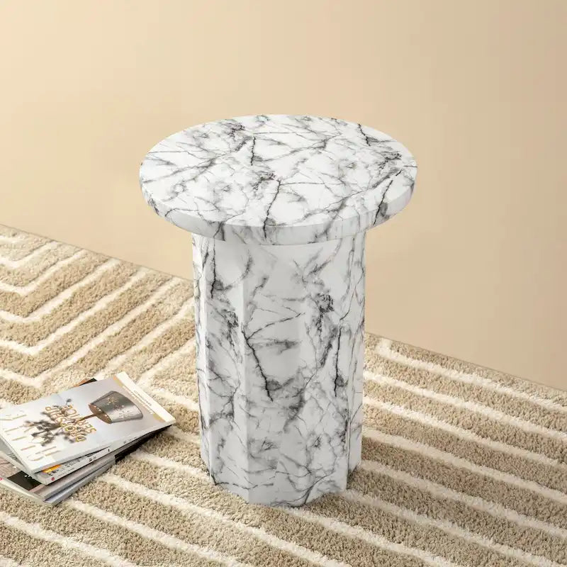 Table d'appoint moderne en faux marbre, hauteur 20,75 po