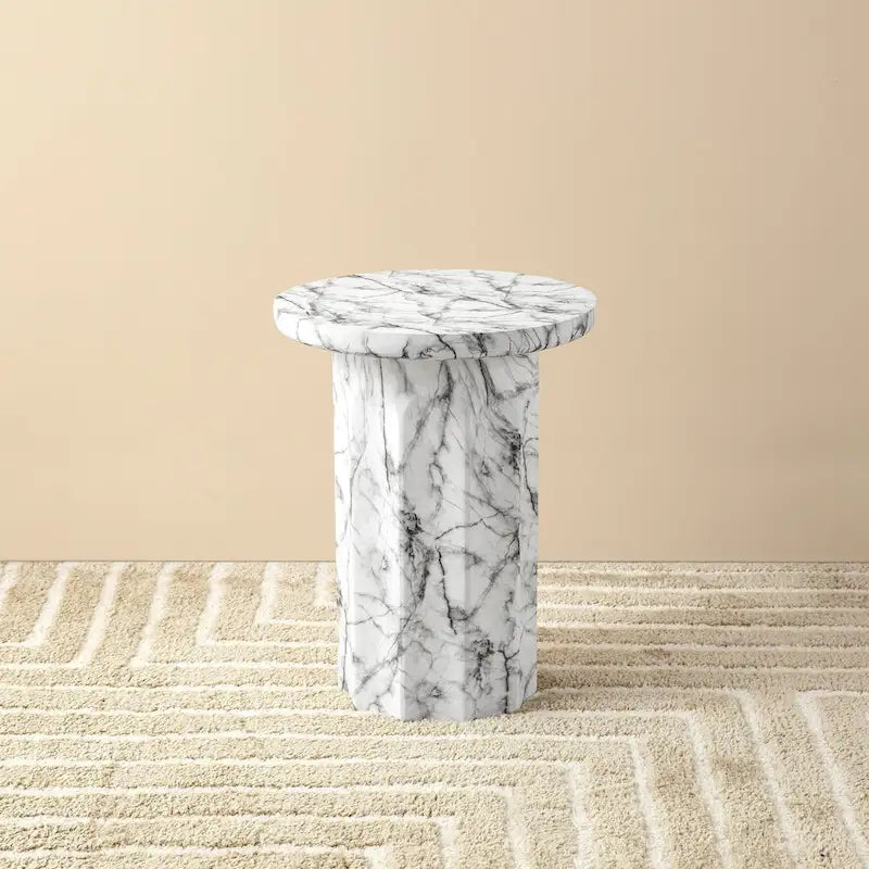 Table d'appoint moderne en faux marbre, hauteur 20,75 po