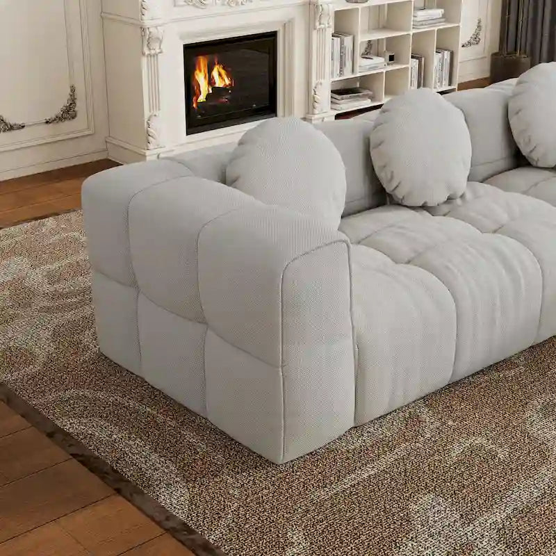 103 Canapé d'angle en chenille avec méridienne à gauche, 3 oreillers et design modulaire