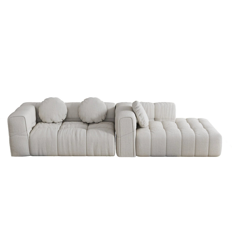 103 Canapé d'angle en chenille avec méridienne à gauche, 3 oreillers et design modulaire