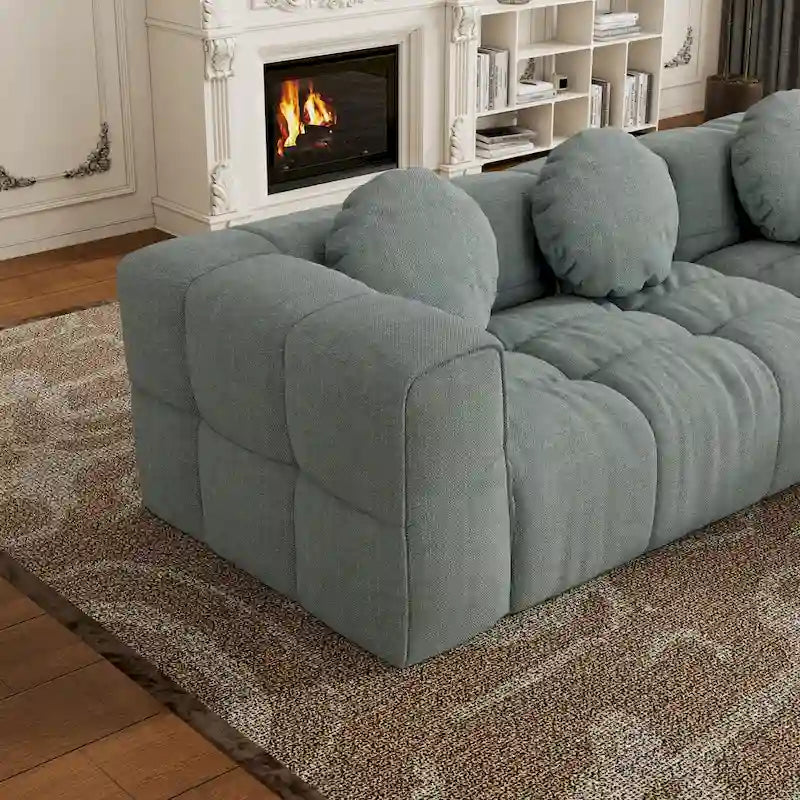 103 Canapé d'angle en chenille avec méridienne à gauche, 3 oreillers et design modulaire