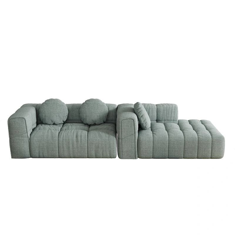 103 Canapé d'angle en chenille avec méridienne à gauche, 3 oreillers et design modulaire