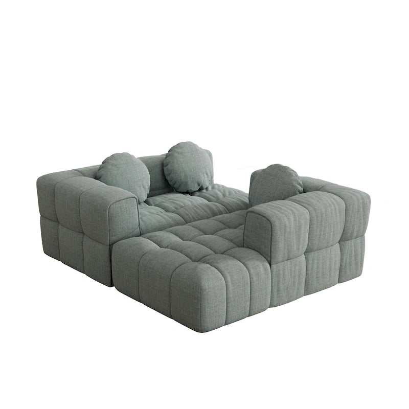 103 Canapé d'angle en chenille avec méridienne à gauche, 3 oreillers et design modulaire