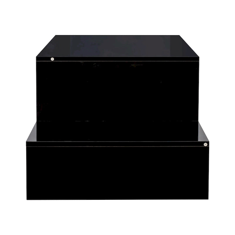 Table basse moderne minimaliste élégante à double plateau avec rangement ouvert, pour salon, noire