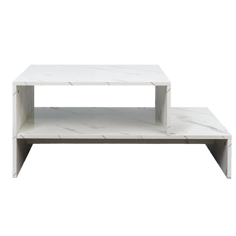 Table basse moderne minimaliste élégante à double plateau avec rangement ouvert, pour salon, noire