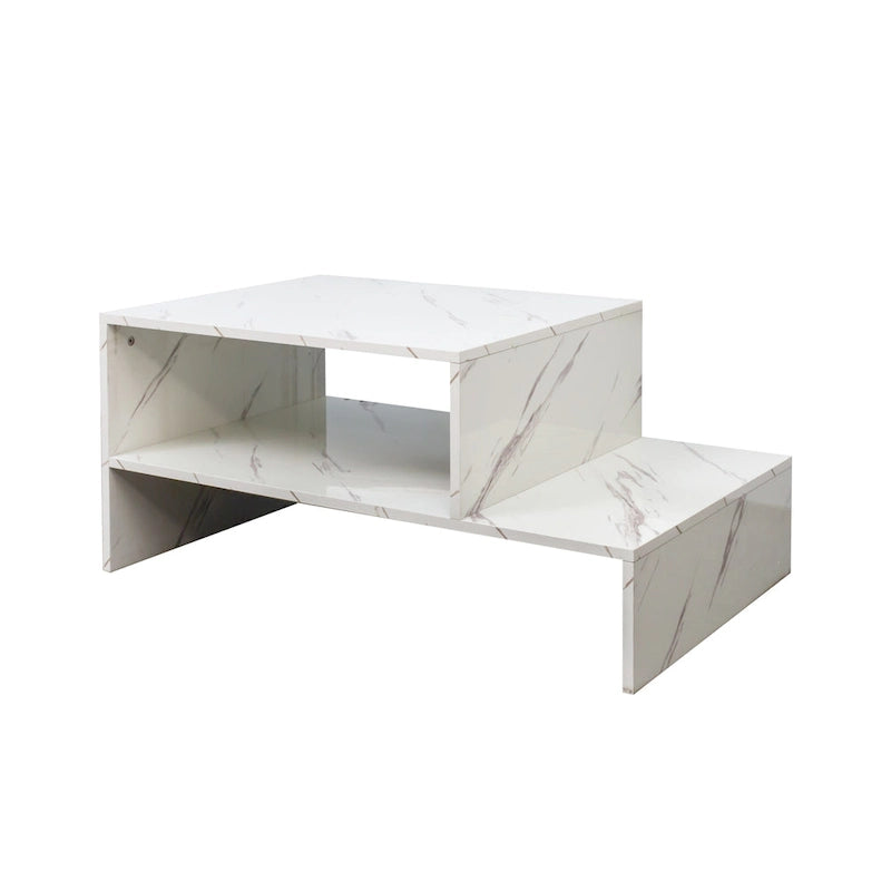 Table basse moderne minimaliste élégante à double plateau avec rangement ouvert, pour salon, noire