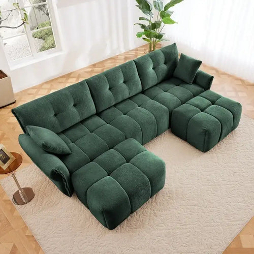110.2  Chenille 3 Seater Upholstered Sofa, 2 Ottoman