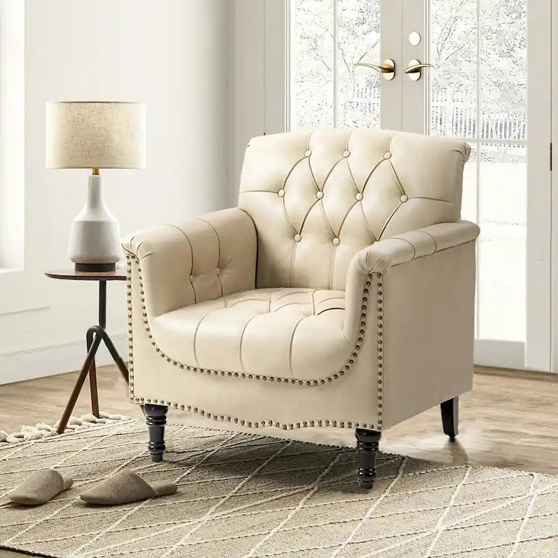 Fauteuil d'appoint capitonné en similicuir avec accoudoirs cloutés