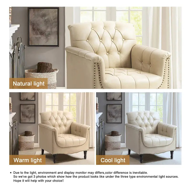 Fauteuil d'appoint capitonné en similicuir avec accoudoirs cloutés