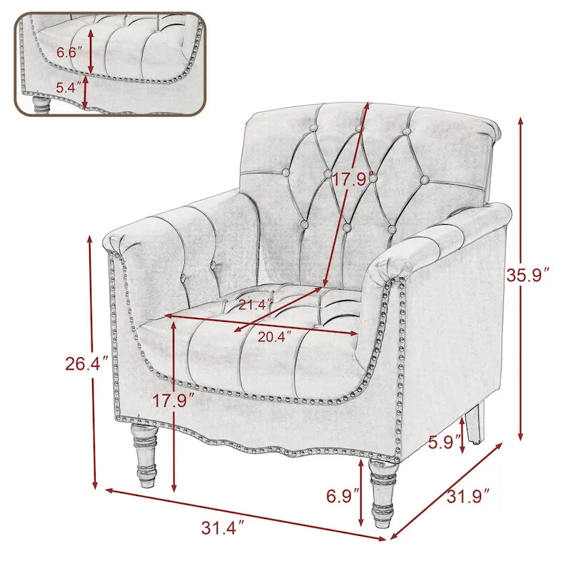 Fauteuil d'appoint capitonné en similicuir avec accoudoirs cloutés