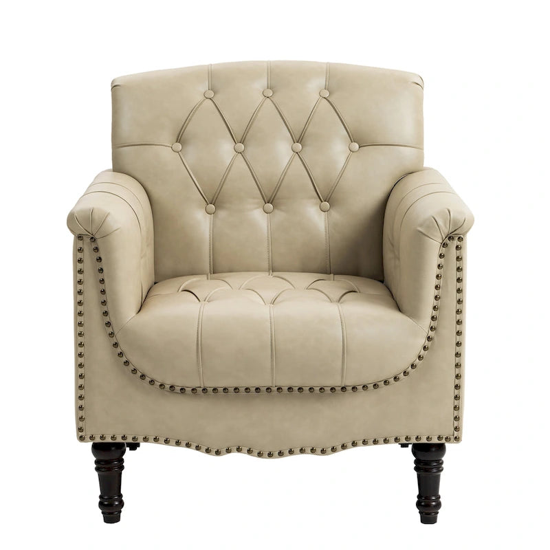 Fauteuil d'appoint capitonné en similicuir avec accoudoirs cloutés