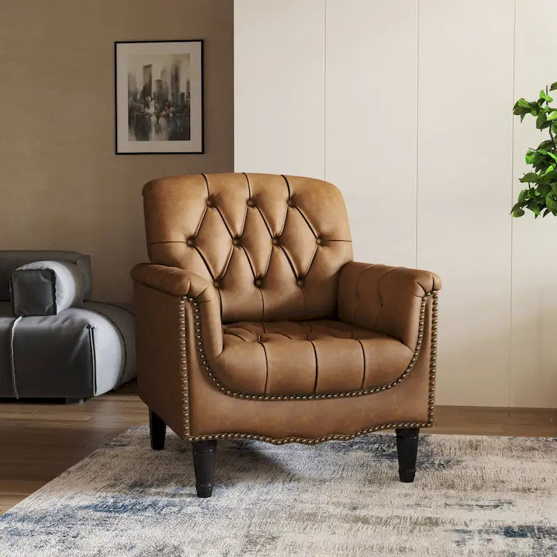 Fauteuil d'appoint capitonné en similicuir avec accoudoirs cloutés