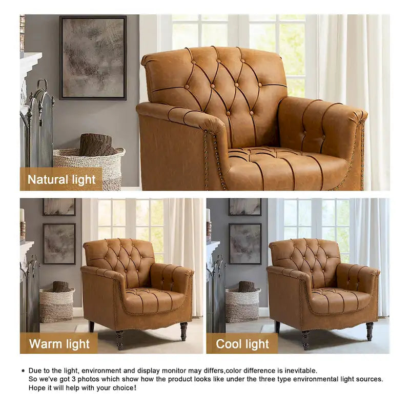 Fauteuil d'appoint capitonné en similicuir avec accoudoirs cloutés