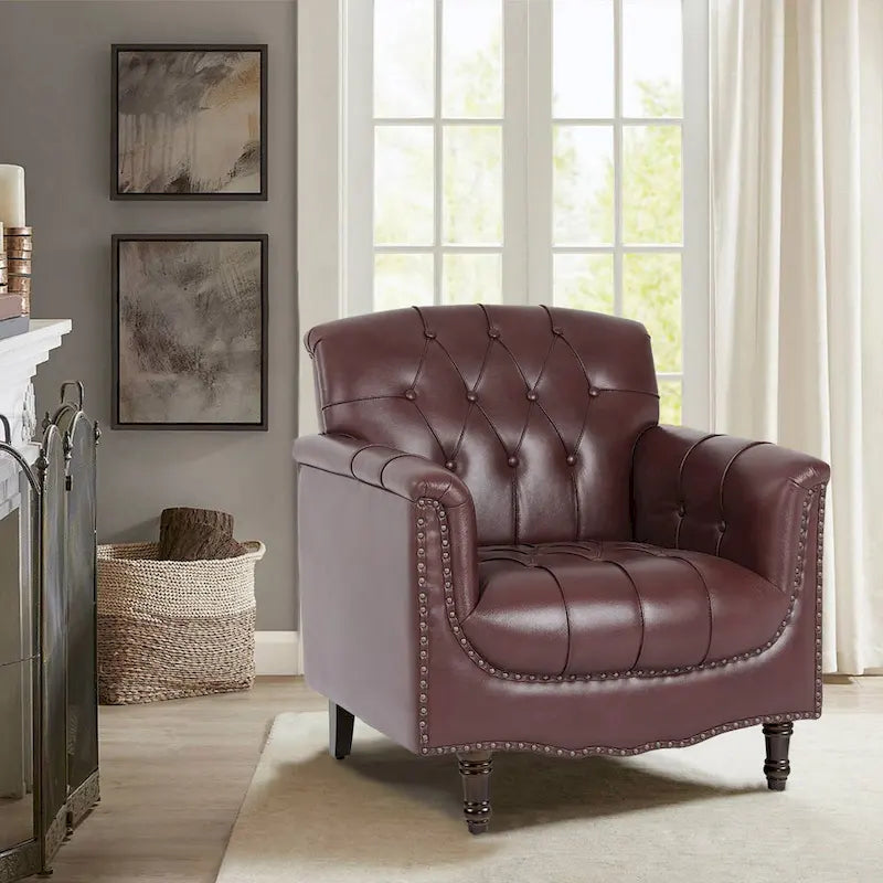 Fauteuil d'appoint capitonné en similicuir avec accoudoirs cloutés
