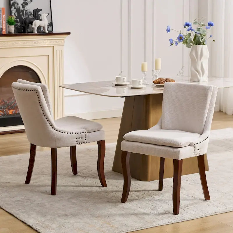 Lot de 2 chaises de salle à manger modernes, chaises de salle à manger rembourrées en chenille, chaises d'appoint de salon avec pieds incurvés en bois massif