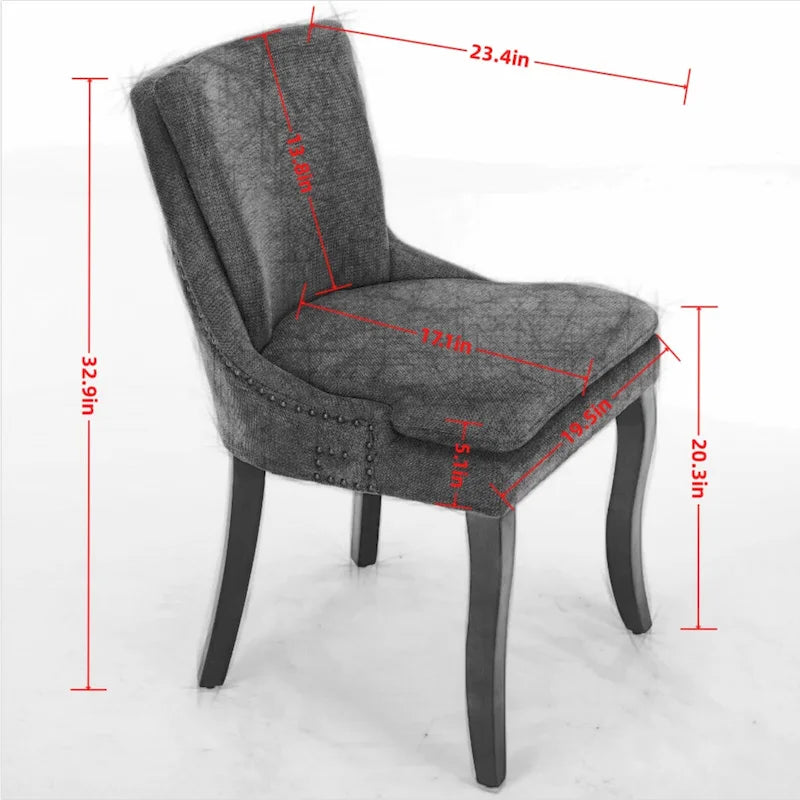 Lot de 2 chaises de salle à manger modernes, chaises de salle à manger rembourrées en chenille, chaises d'appoint de salon avec pieds incurvés en bois massif