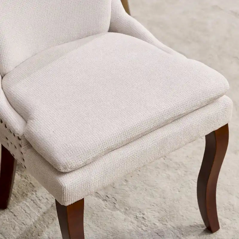 Lot de 2 chaises de salle à manger modernes, chaises de salle à manger rembourrées en chenille, chaises d'appoint de salon avec pieds incurvés en bois massif