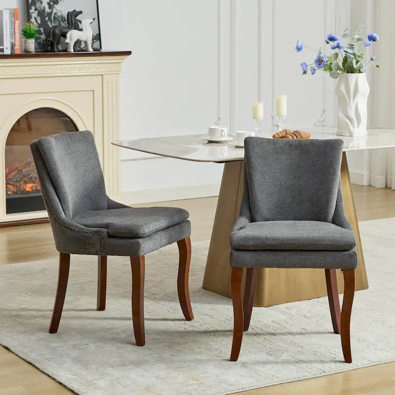 Lot de 2 chaises de salle à manger modernes, chaises de salle à manger rembourrées en chenille, chaises d'appoint de salon avec pieds incurvés en bois massif