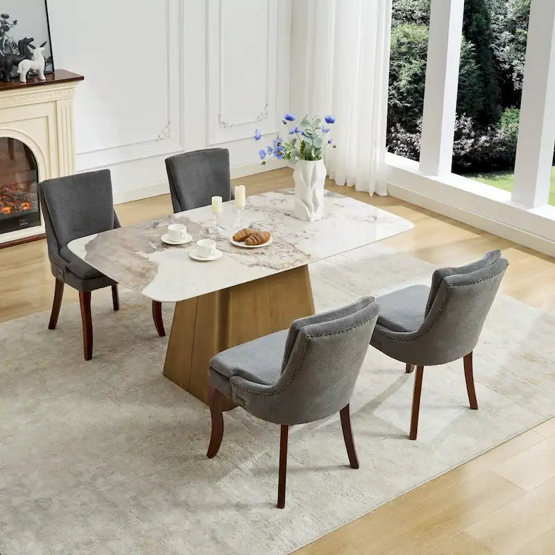 Lot de 2 chaises de salle à manger modernes, chaises de salle à manger rembourrées en chenille, chaises d'appoint de salon avec pieds incurvés en bois massif