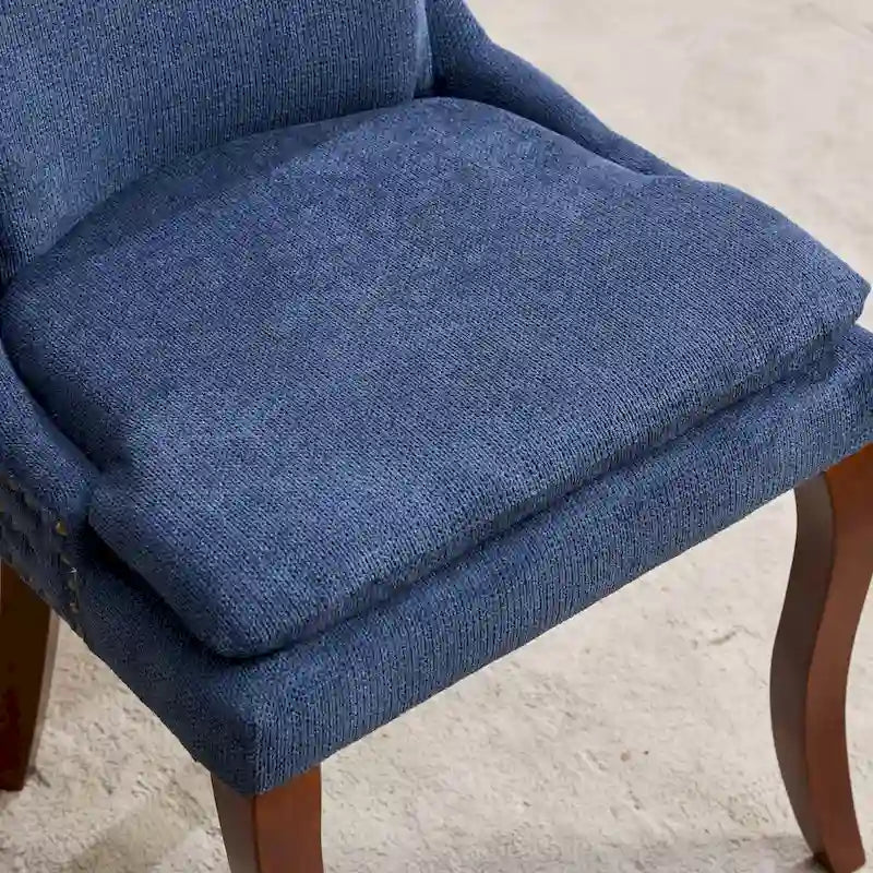 Lot de 2 chaises de salle à manger modernes, chaises de salle à manger rembourrées en chenille, chaises d'appoint de salon avec pieds incurvés en bois massif