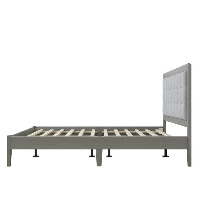 Lit Queen avec tête de lit capitonnée et plate-forme en bois massif