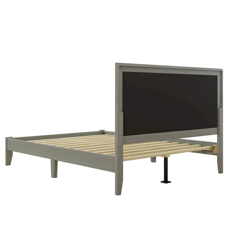 Lit Queen avec tête de lit capitonnée et plate-forme en bois massif