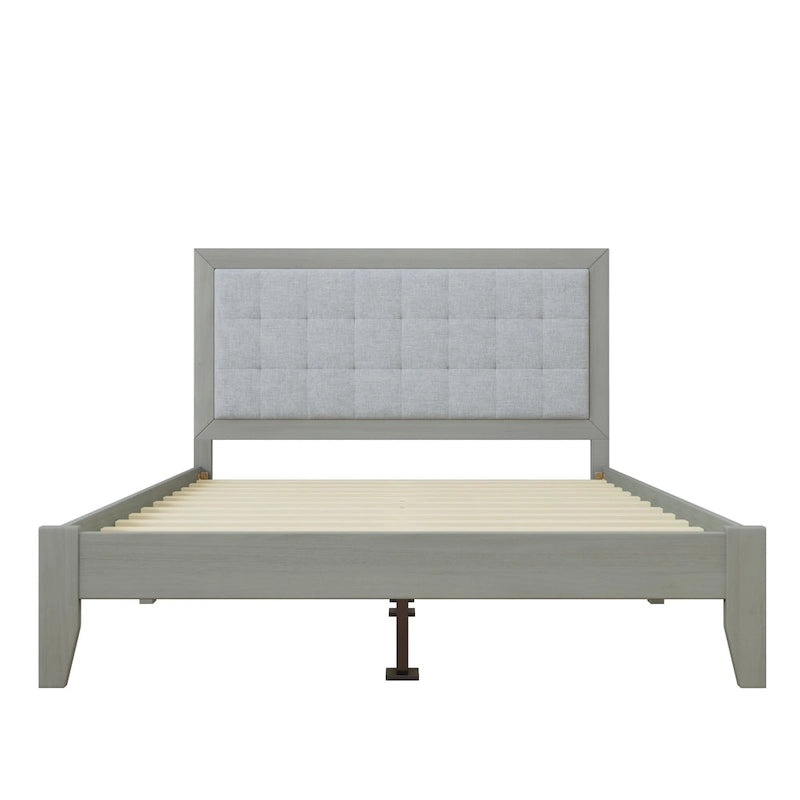 Lit Queen avec tête de lit capitonnée et plate-forme en bois massif