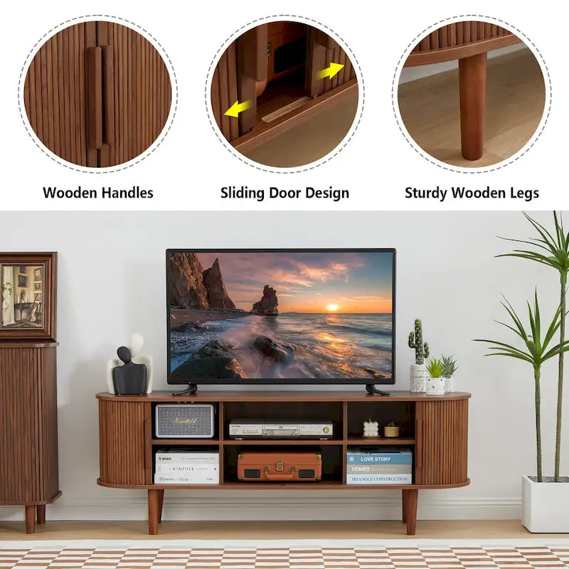 Meuble TV en bois de 160 cm pour téléviseurs jusqu'à 70 po