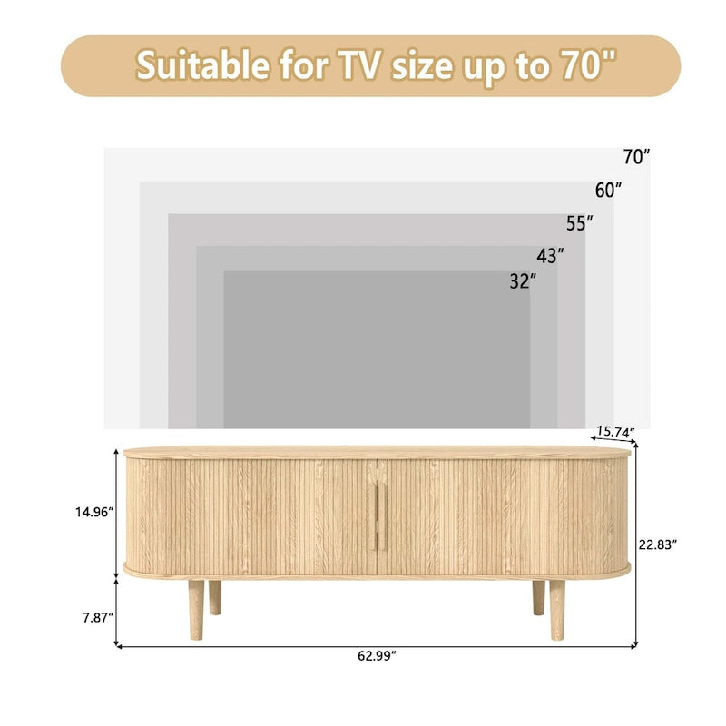 Meuble TV en bois de 160 cm pour téléviseurs jusqu'à 70 po