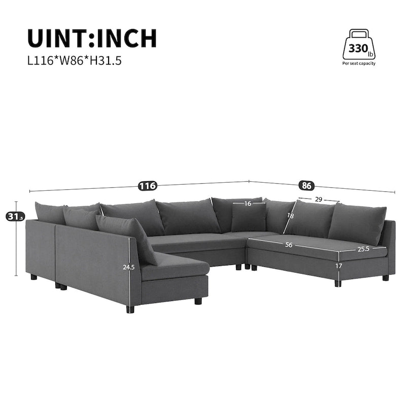 Canapé d'angle modulable, ensemble de canapés en chenille réversible en forme de U