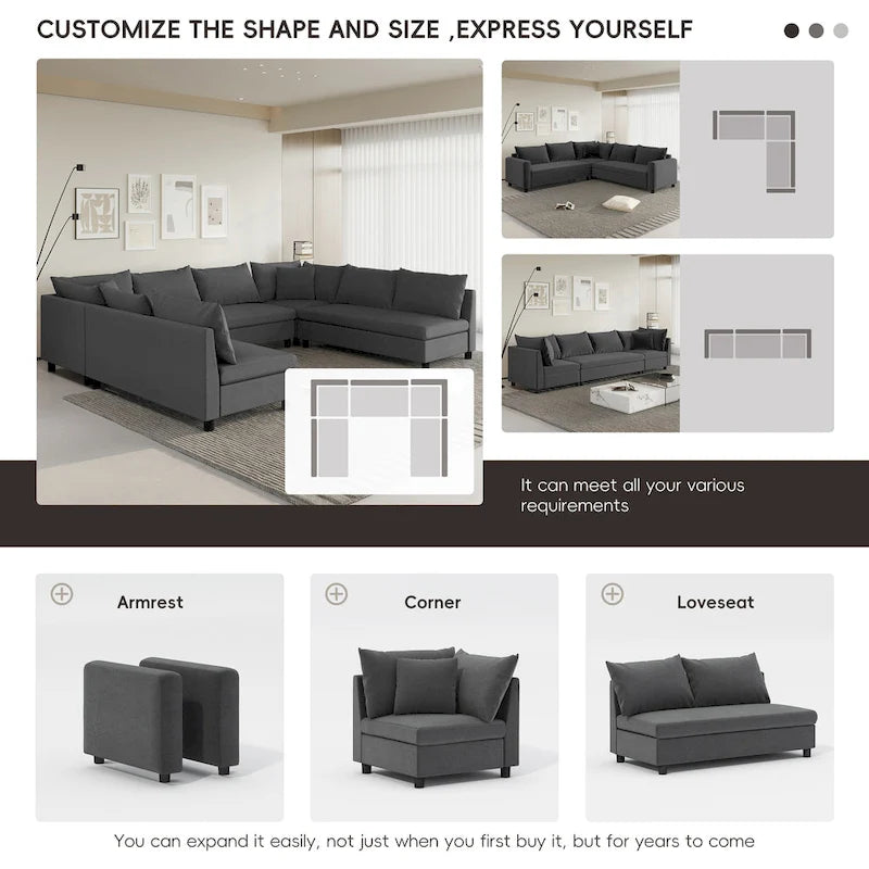 Canapé d'angle modulable, ensemble de canapés en chenille réversible en forme de U