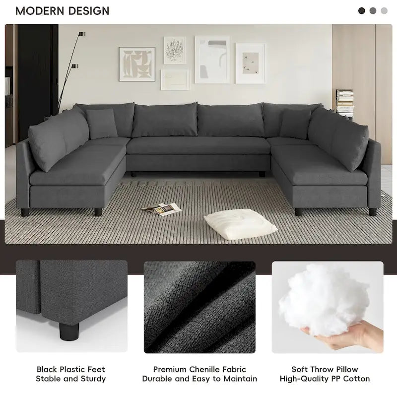 Canapé d'angle modulable, ensemble de canapés en chenille réversible en forme de U