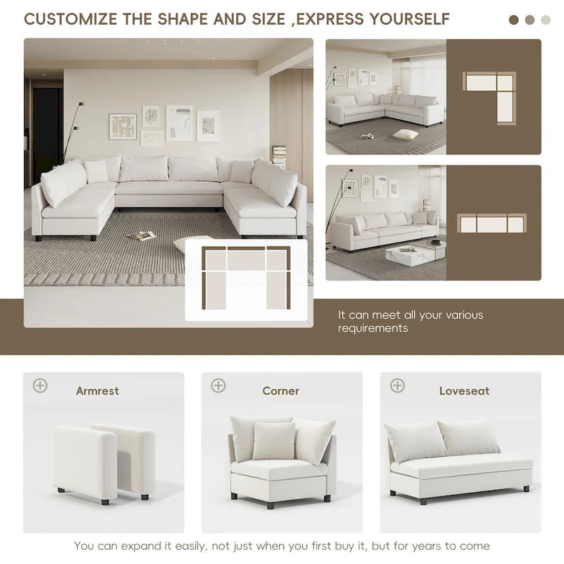 Canapé d'angle modulable, ensemble de canapés en chenille réversible en forme de U
