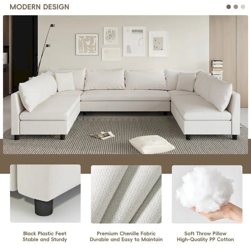 Canapé d'angle modulable, ensemble de canapés en chenille réversible en forme de U