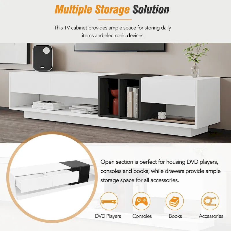 Meuble TV de 188 cm avec rangement et compartiment pour téléviseurs jusqu'à 80 po