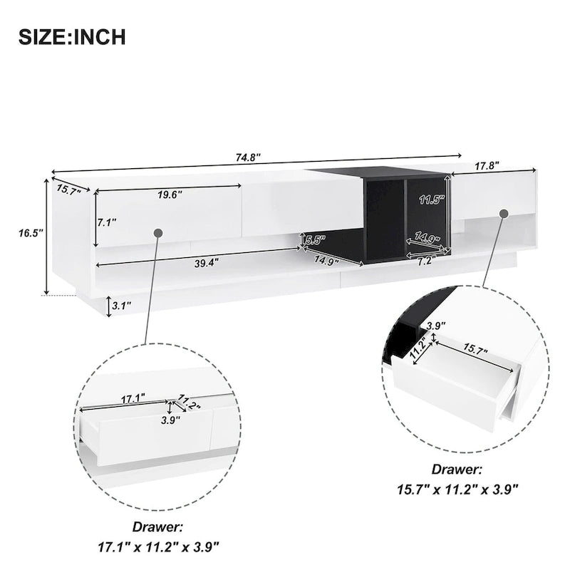 Meuble TV de 188 cm avec rangement et compartiment pour téléviseurs jusqu'à 80 po