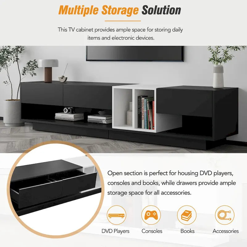 Meuble TV de 188 cm avec rangement et compartiment pour téléviseurs jusqu'à 80 po