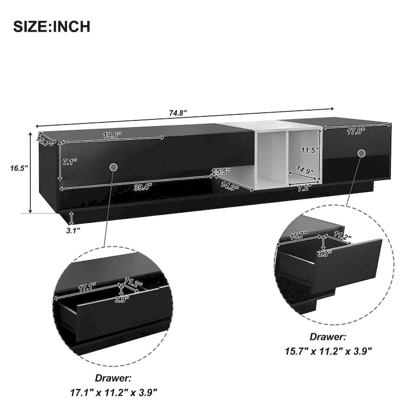 Meuble TV de 188 cm avec rangement et compartiment pour téléviseurs jusqu'à 80 po