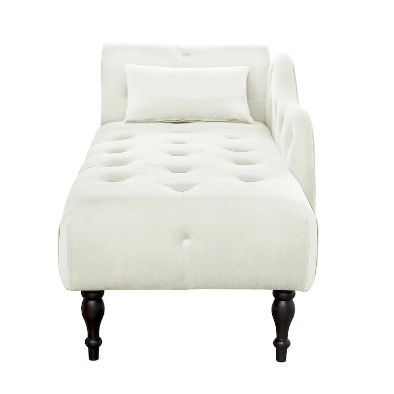 Chaise longue moderne de 154 cm avec revêtement en velours, boutons capitonnés, pieds en bois massif et clous de tapissier