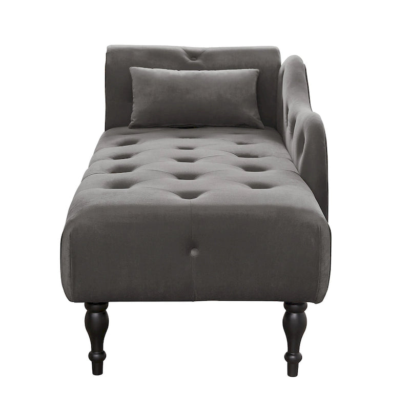 Chaise longue moderne de 154 cm avec revêtement en velours, boutons capitonnés, pieds en bois massif et clous de tapissier