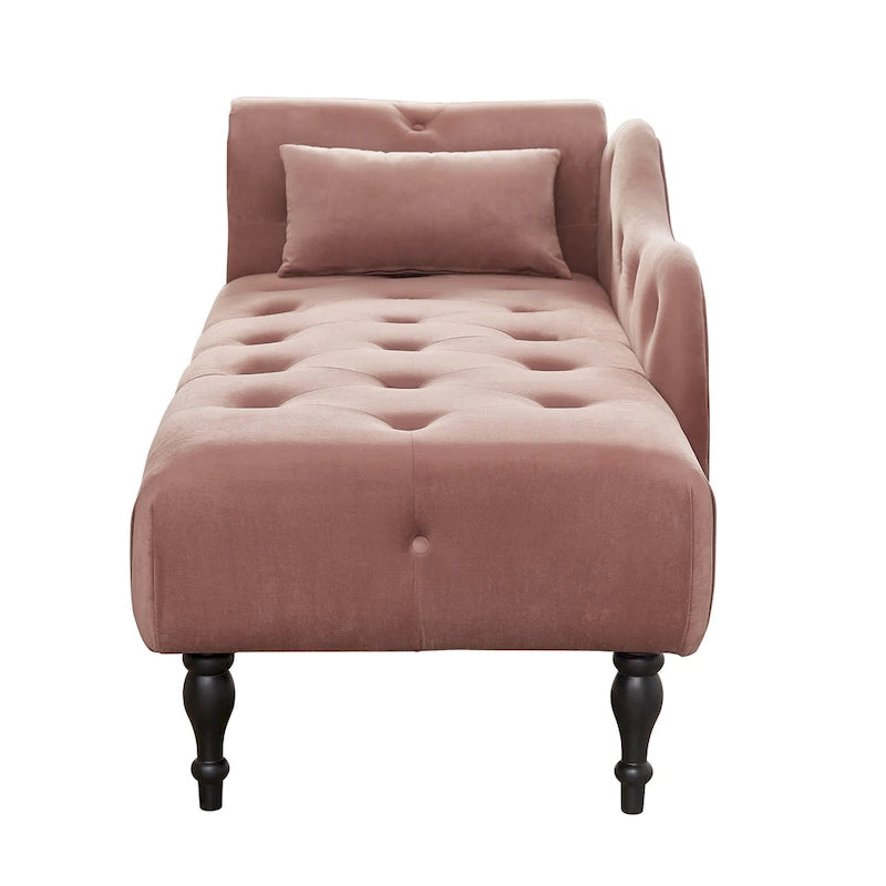 Chaise longue moderne de 154 cm avec revêtement en velours, boutons capitonnés, pieds en bois massif et clous de tapissier